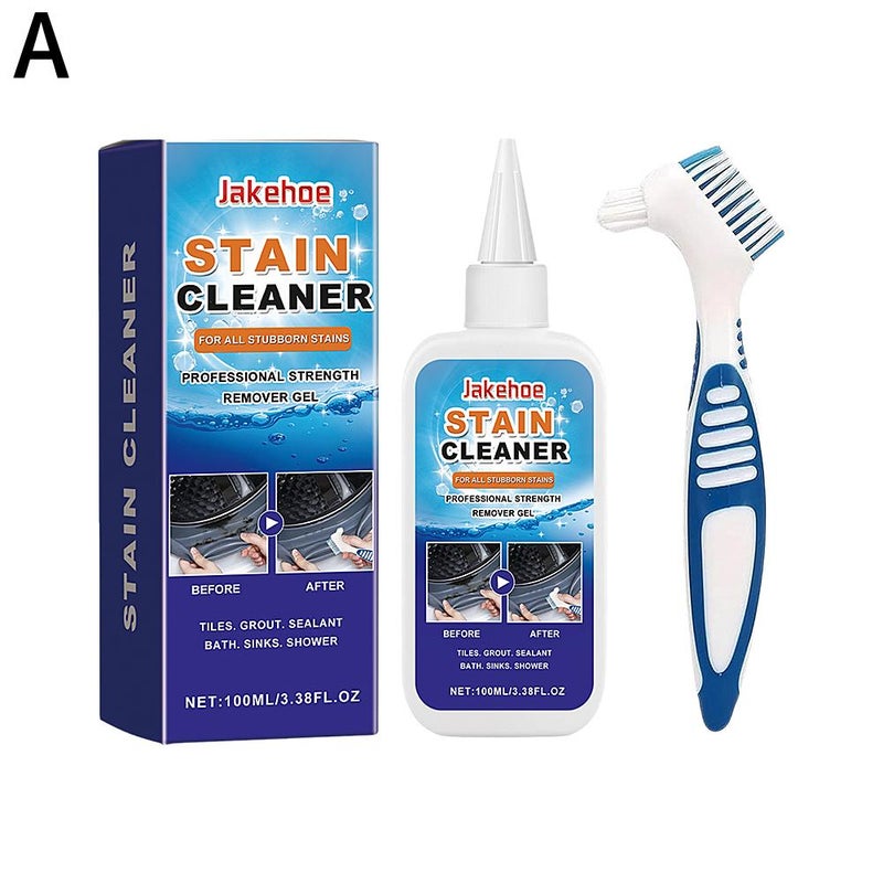 Household stain remover gel, 2025 new type of active mold remover gel pre-filled washing machine cleaner, with brush, suitable for bathroom showers, cement sinks, wall tiles (1 pack)